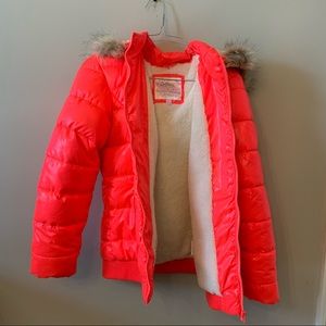 NWOT Justice Neon Pink Puffy Coat